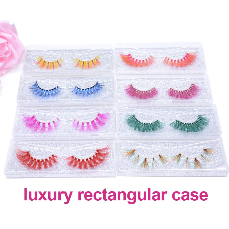 Description Picture 3 of item3D 5D Real Mink Strip Fake Colored Eyelashes Pink Green Purple Red Faux Lashes Colorful Rainbow Lashes for Cosplay Halloween