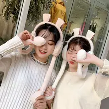 Кролик девушки уши Муфельная подвижная плюшевая крышка милый кролик головы носить теплый для леди