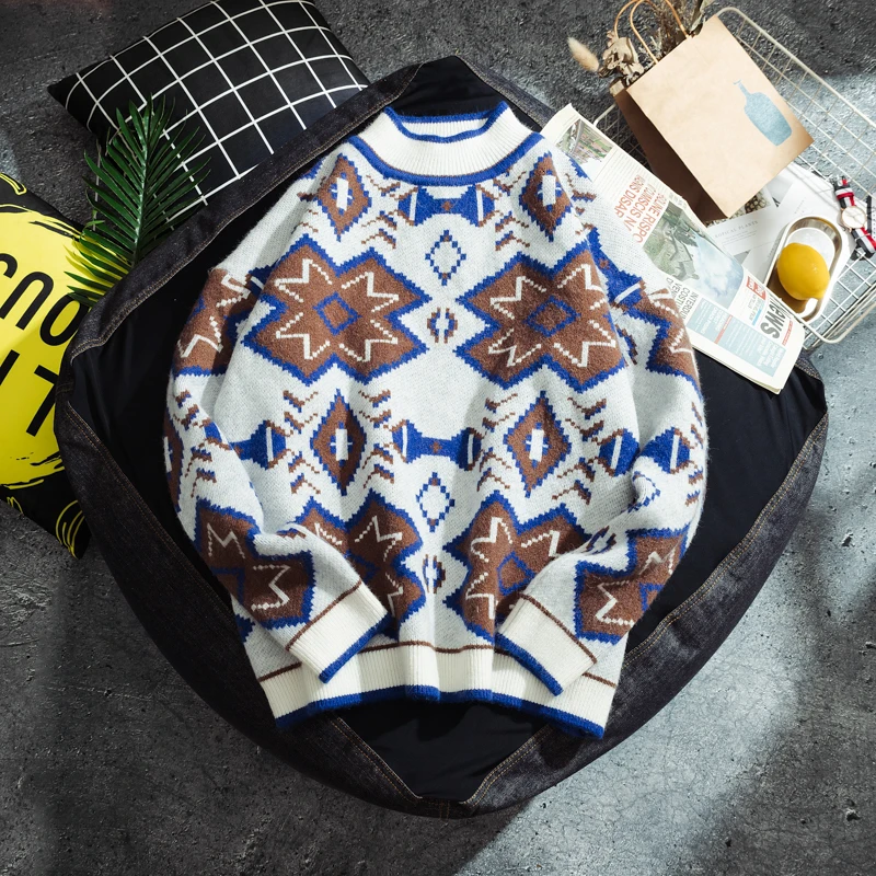 Winter Thick Sweater Men's Warm Fashion Retro Casual Knit Sweater Man Sweter Clothes Wild Loose Long-sleeved Pullover Men Winter Thick Sweater Men's Warm Fashion Retro Casual Knit Sweater Man Sweter Clothes Wild Loose Long-sleeved Pullover Men