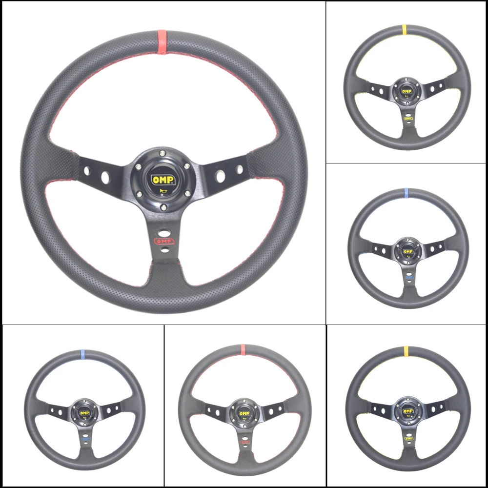 Best Free shipping OMP car Sport steering wheel racing type High quality universal 14 inches 350MM Aluminum+PVC 4 style Red yellow