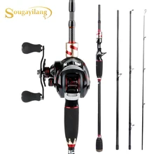 Sougayilang портативная туристическая удочка и рыболовная Катушка комбо 4 секции из углеродного волокна рыболовная удочка с колесом для приманки