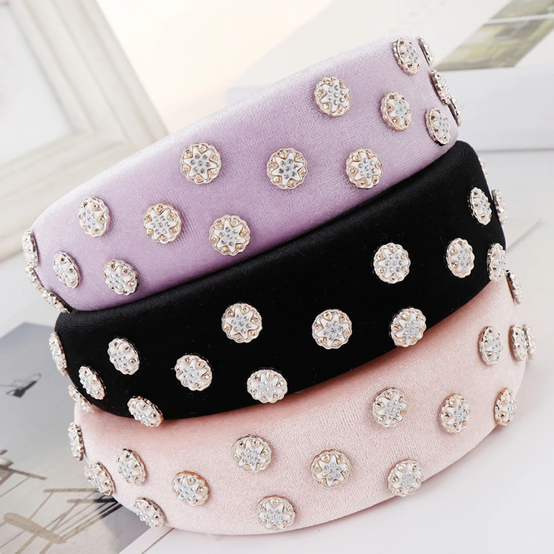 

Trendy Women Rhinestone Hairband Headband Diamonds Sponge Velvet Hair Hoop Bands Hair Accessories