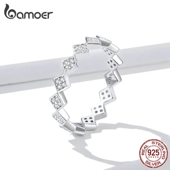 

bamoer GAR110 925 Silver Ring Geometric Square Zirconia Ring For Women Glitter Fine Jewelry Simple & Stylish OL Casual Style