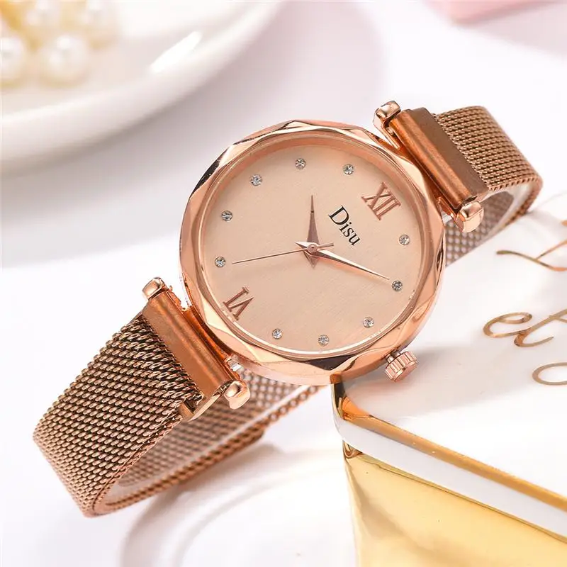 

Luxury Diamond Watch for Women Fashion Simple Rose Gold Magnet Buckle Mesh Strap Female Quartz Clock Elegant Ladies Wristwatches