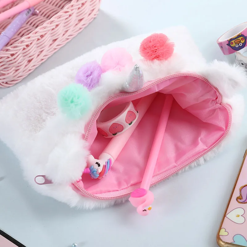 Cute Gift For Girls - Fluffy Unicorn Pencil Case Cosmetic Bag