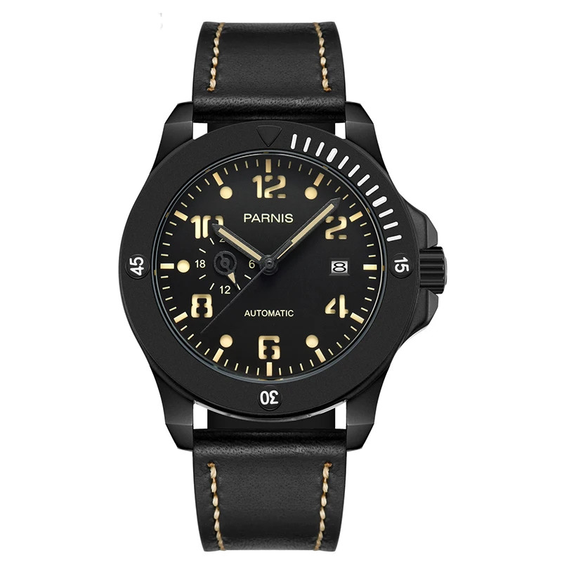 Мужские механические часы Parnis 44 мм, чехол из розового золота 100 м, водонепроницаемые светящиеся Автоматические Мужские часы с Т-образным сапфировым кристаллом - Цвет: NO2
