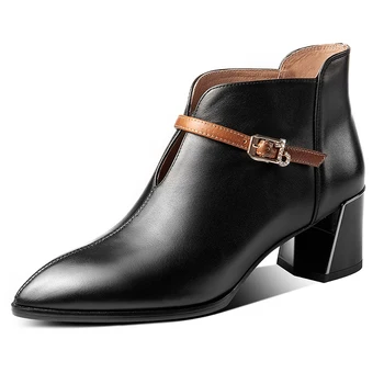 

genuine Leather Women Autumn Winter High Heels boots Woman Party Office shoes Women boots Shallow buckle dress party shoes