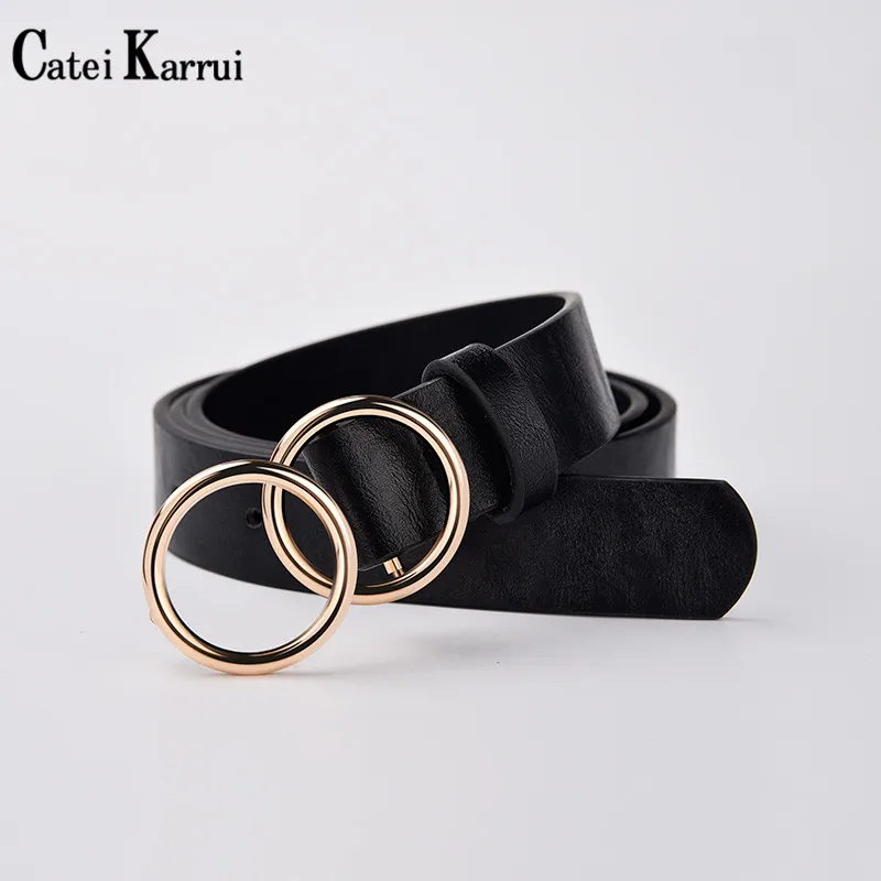 

Catei Karrui NEW Genuine leather Women's alloy double ring buckle fashion adjustable belt retro punk ladies jeans belts