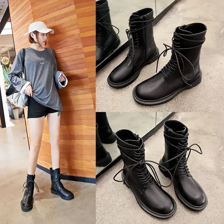 

Martin Boots Women's 2019 New Style Autumn And Winter Ankle Boots British Style Thick Bottomed Tube Handsome Motorcycle Boots Ve