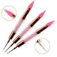 Rose Gold Dual-ended Silicone Head Nail Art Dotting Pen Crystal Rhinestone Picker Tools Wax Pencil Nails Brush Manicure Tools 2