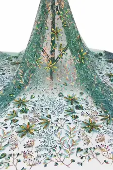 

African Sequins Lace Fabric green High Quality Guipure French Sequins Tulle Lace Dress Nigeria Lace Fabric For Wedding FR1127