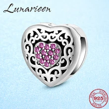 925 пробы серебро глубокий розовый CZ ажурный узор клип Бусины Подходят Оригинальное отражение Шарм Часы браслет ювелирные изделия аксессуары