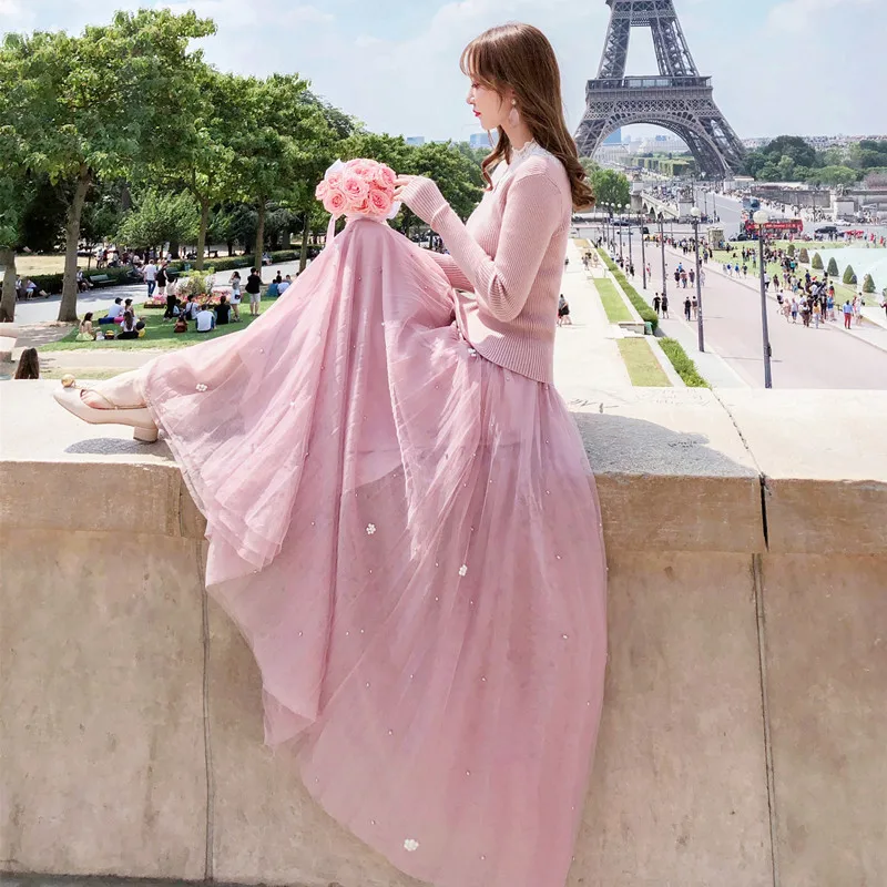 

Debutante Gentle Wind Base Lace + Sweater + Gauze Skirt Three-piece Set