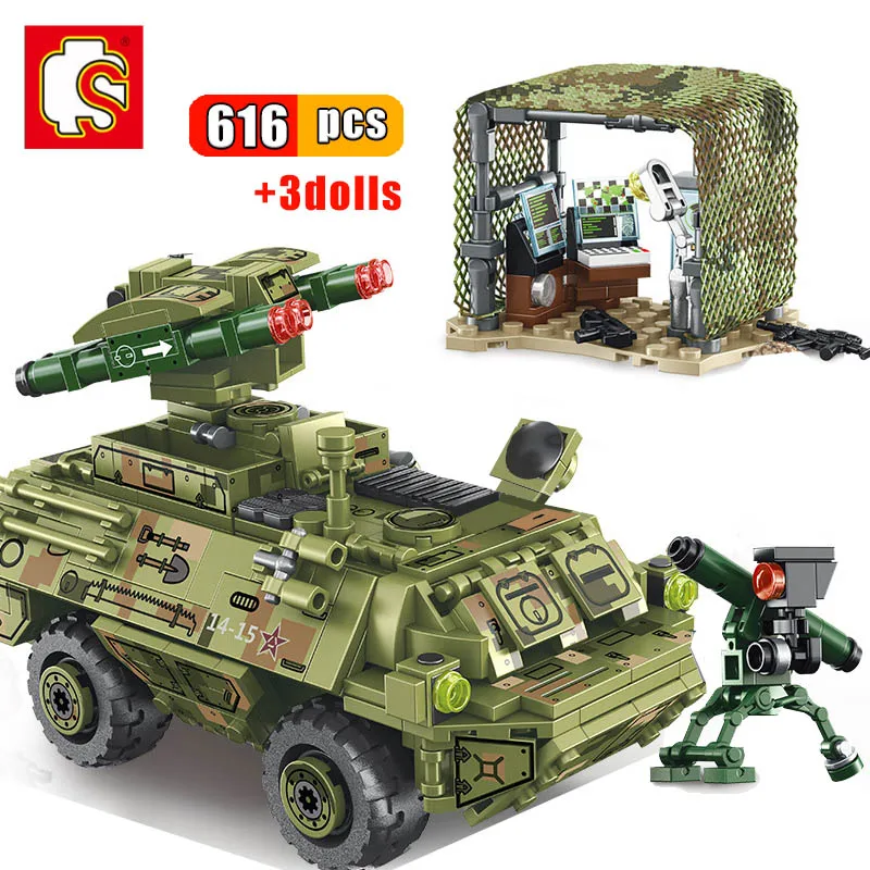 SEMBO 616 Шт Военный танк с ракетами строительные блоки для автомобилей армейское