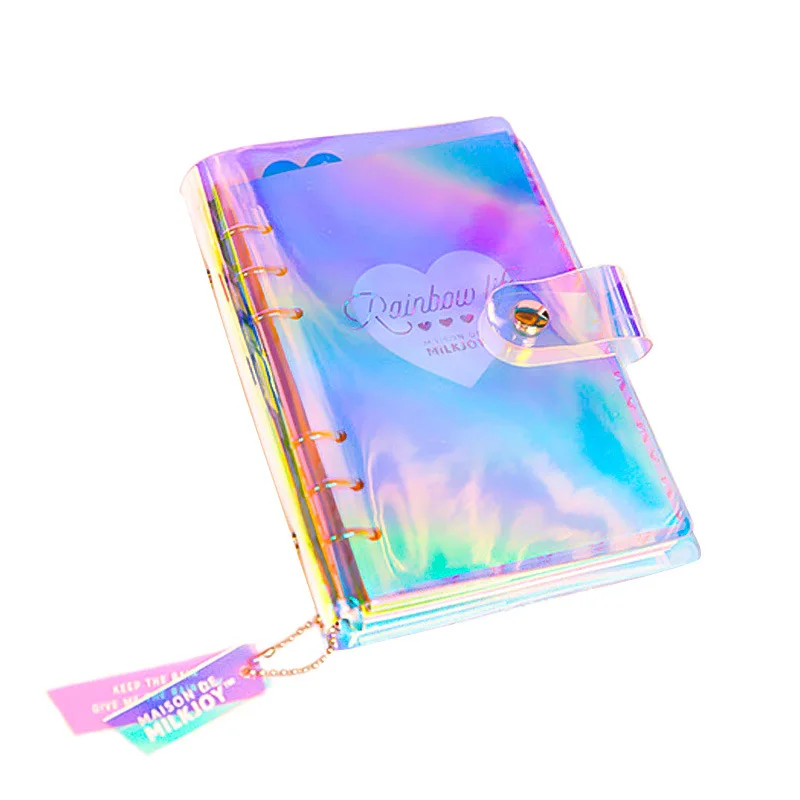 

A6 Spiral Notebook DIY Planner Organizer Binder Agenda Weekly Personal Travel Diary Journal Laser Transparent Rainbow Note Book