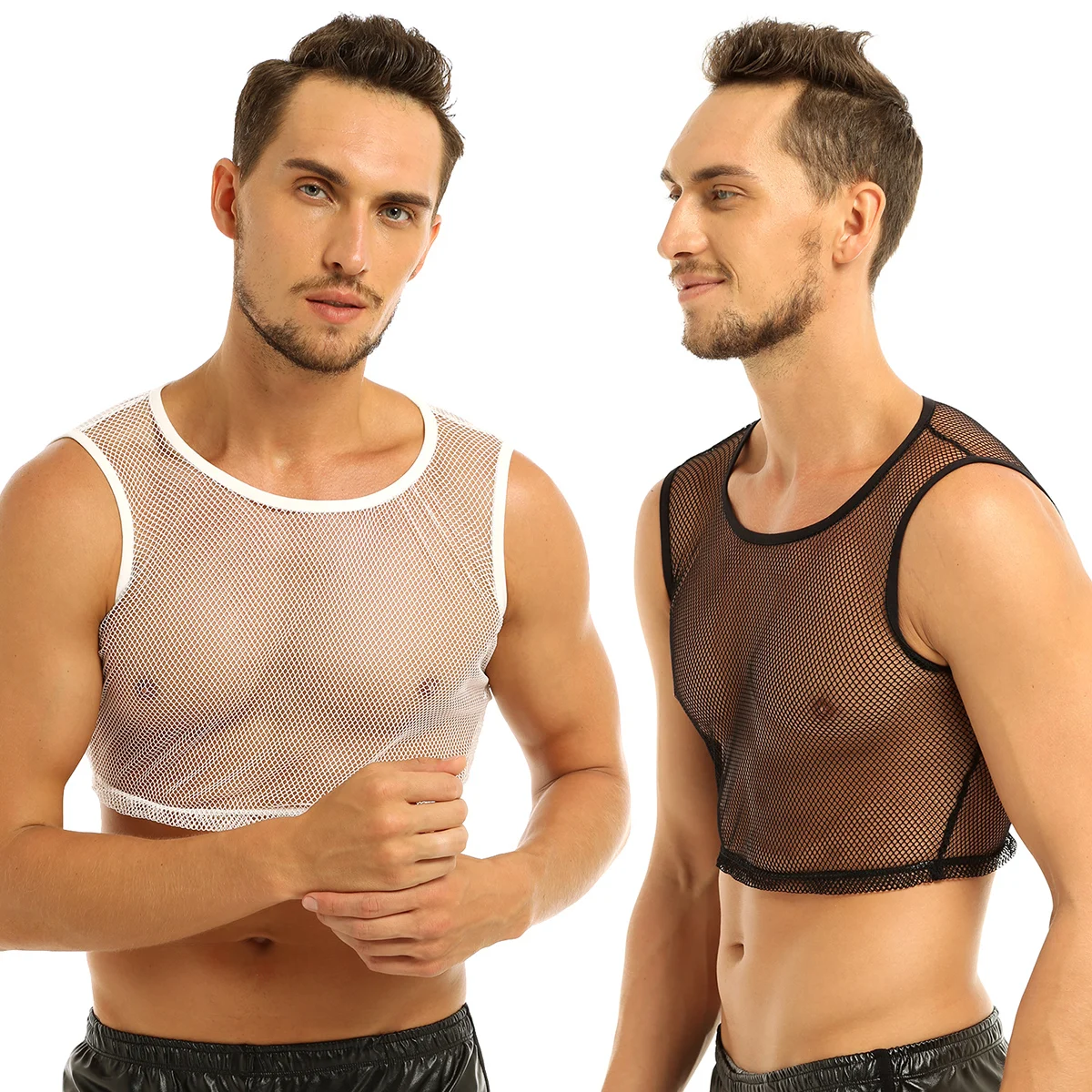 Camiseta sin mangas de malla transparente para hombre, camisetas sin mangas de corte entallado, para gimnasio y musculación
