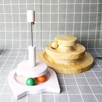 

Pet Interactive Toy Cat Single Layer Wooden Turntable Pet Smart Track Matching Color Ball Bell Rocking Home Daily