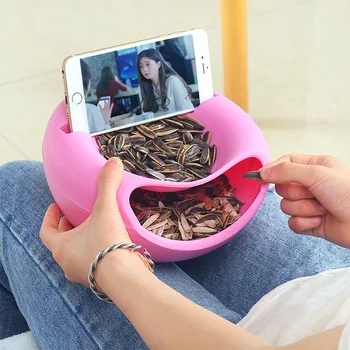 

Double Layers Storage Box Snack Plates Modern Creative Modeling Lazy Snack Bowl Fruit Bowl Melon Dishes With Mobile Phone Holder
