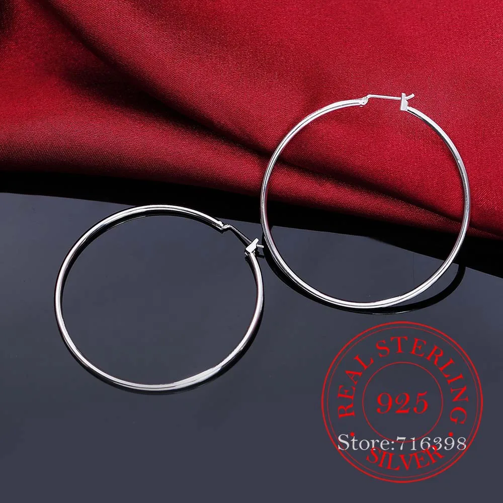 Hoop Earrings Silver Earrings Silver Hoop Earrings Womens Earrings 925 Sterling Silver Hoop Earring Korean Big Smooth Circle Vintage Party Earrings for Women Wedding Party Jewelry Gift