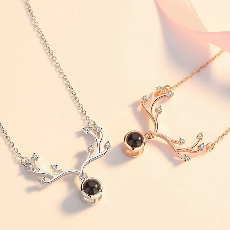 

A Deer You Sterling Silver Necklace Women's Way Douyin Deer Projection 100 Kind Language I Love You One Hundred