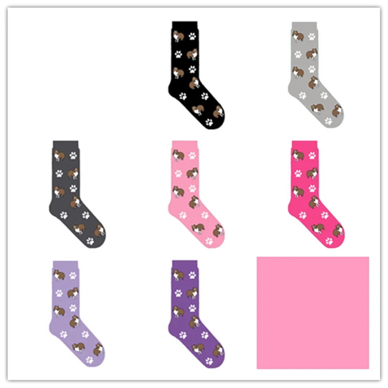 Sheltie crew socks with cute dog Shetland Sheepdog dog theme gift ORIGINAL puppy women unisex cotton sox 50 pair/lot EU 38-44