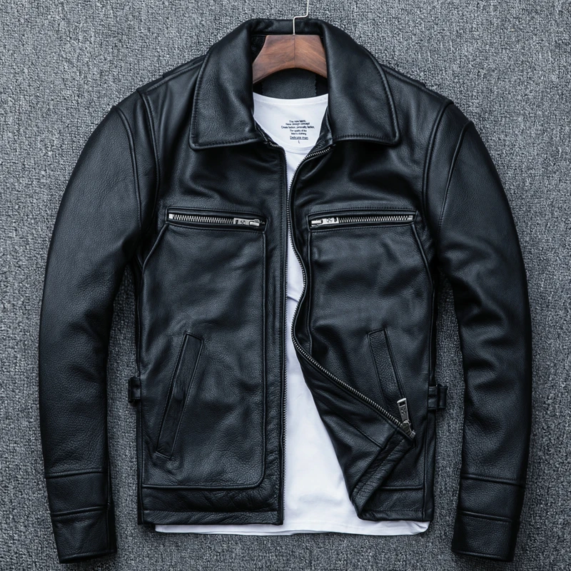 

period and the single phone leather men head layer cowhide motorcycle jacket coat of men's tide