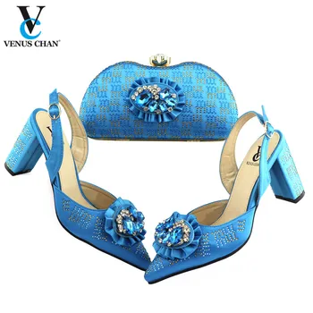 

Italian In Women Italian Shoes with Matching Bags Woman Shoes 2020 Decorated with Appliques Blue Party