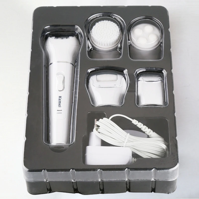 5 in 1 kemei electric cleanser rechargeable face brush epilator facial cleansing device women electric lady shaver massager face