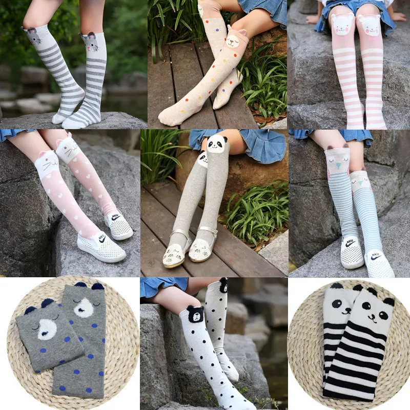 

2017 Spring And Autumn Children Tube Socks Cotton Stereo Cat Ear Girls Stockings Cartoon Candy Bar BABY'S Socks Knee Socks