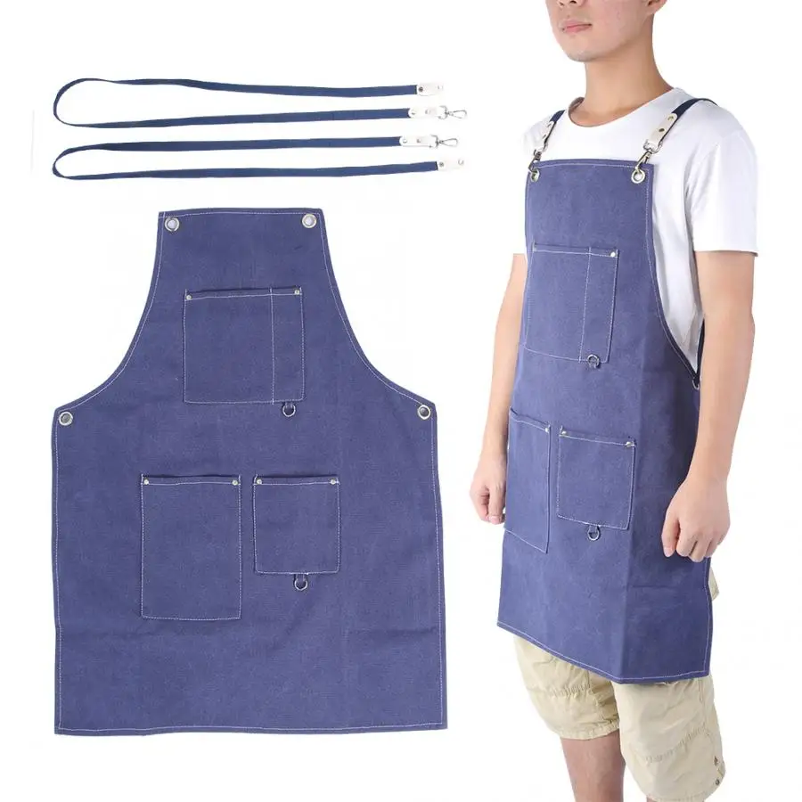 Household Kitchen Waterproof Thickened Blue Apron Working Apron for Drawing Painting Barber Women Home Garden Apron