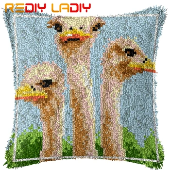 

Latch Hook Cushion Three Ostichs Pre-Printed Canvas Cushion Cover Acrylic Yarn Crochet Pillow Case Set Hobby & Crafts Home Decor