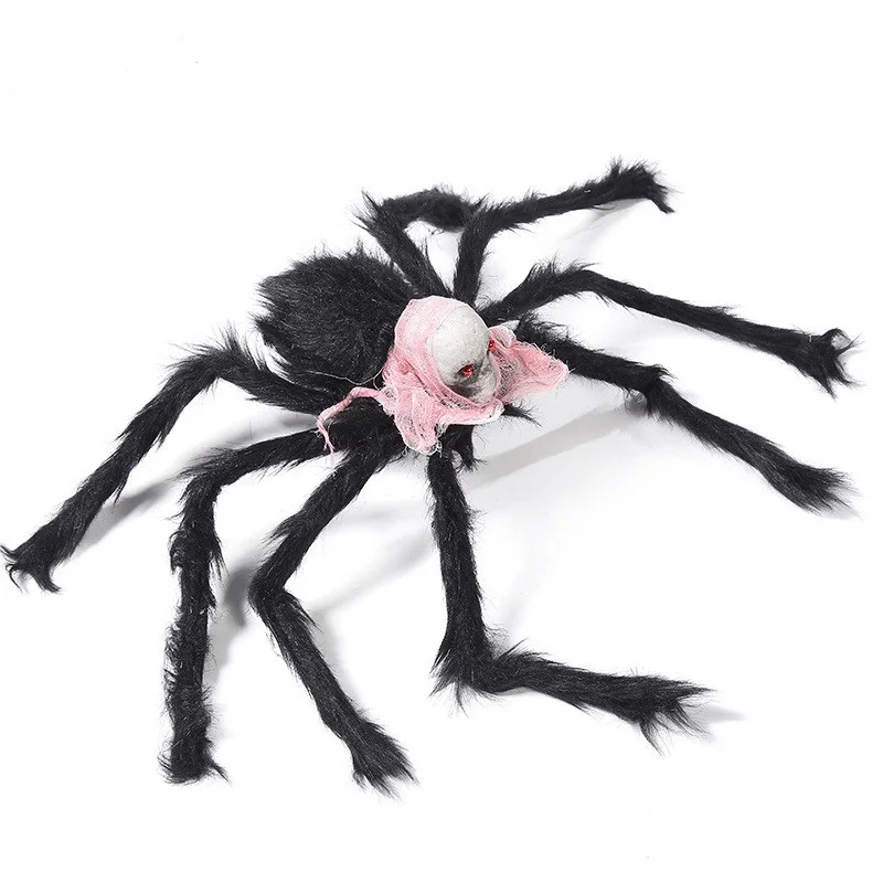 Хэллоуин большой паук плюшевый мохнатый пенопласт поддельный череп голова паук трюк или лечение украшения для Хэллоуин-вечеринки черный или розовый размер 75 см - Цвет: Pink