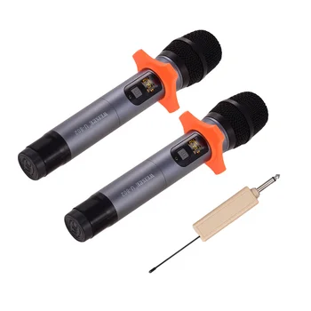 

UHF Wireless Microphone System Dual Dynamic Handheld Mic + One Mini Receiver 50 Channels for Karaoke Business Meeting Home