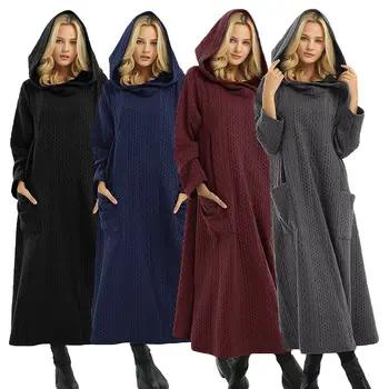 

Morocco Women Hooded Knitted Dresses Abaya Dubai Long Sleeve Casual Evening Party Dress Abaya Kaftan Islam Lady Autumn Clothing