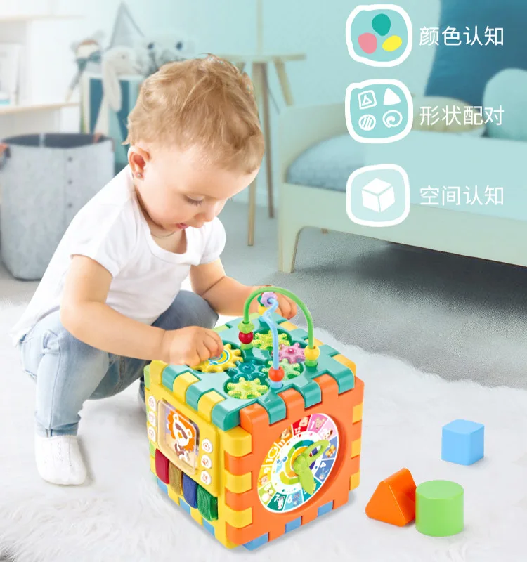 

GOODWAY 2850 Building Blocks Hexahedral Educational Shape Matching Beaded Bracelet 1-2-3 a Year of Age Children Music Cube