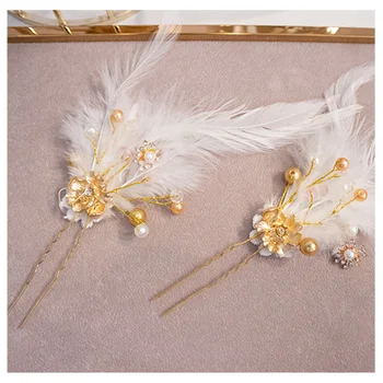 

Stylish Elegant Style Pearl Feather Hairpins Alloy Metal Hair Sticks For Women chignon Lovely Pearl Hair Clips Accessories