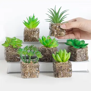 

12PCS Decorative Succulent Simulation Green Fake Mini Artificial Plants in Stone Pots