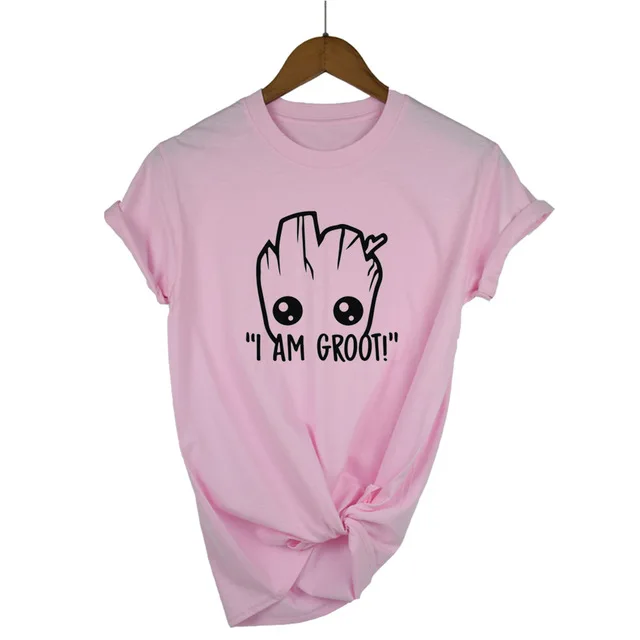 Вторая половина цены, новая футболка Грут, женская футболка Харадзюку, Женская хлопковая Повседневная футболка с коротким рукавом, женские футболки Marvel - Цвет: Pink