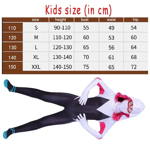 Kids size Детский костюм с объемным рисунком Человека-паука, Гвен, костюм Гвендолин, Максин, Стейси, зентай, костюм девушки-паука, косплей, костюмы на Хэллоуин для девочек - Цвет: Kids size