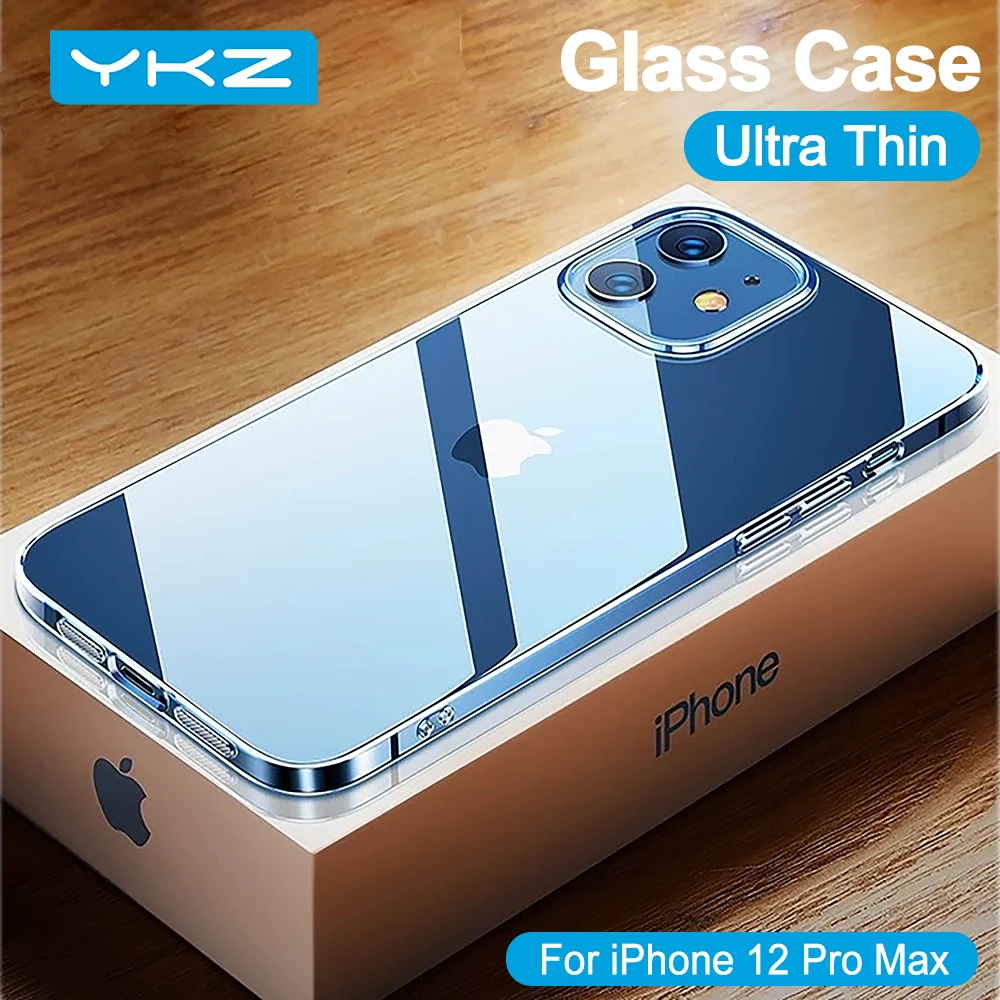 YKZ Luxury Glass Case For iPhone 12 Pro Max Cases Ultra Thin Transparent Full Cover 11 XS XR X 7 8 SE Mini Soft Edge | Мобильные