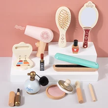 

1 Set Wooden Pretend Play Makeup Set Kids Toys Lipstick Brush Mirror Mascara