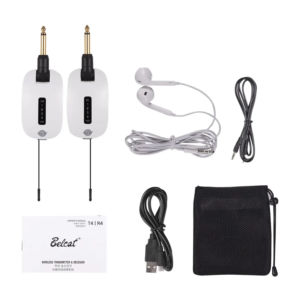 Belcat T4R4 UHF гитарный приемник Встроенный перезаряжаемый литиевый аккумулятор 4 канала Макс. 100 м Диапазон передачи с наушником