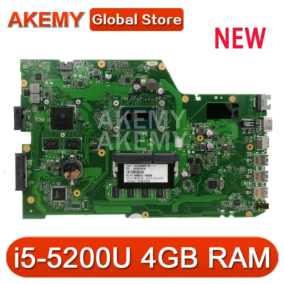 Akemy X751LJ Mainboard REV 2.3 For ASUS R752LD X751LN X751LD A751L Laptop motherboard  i5-5200U 4GB RAM GT920M | Компьютеры и офис