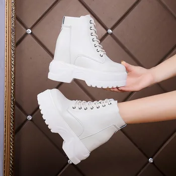 

2020 Spring Autumn Women Shoes Black Wedges Heels Boots Gothic Lacing Platform Ankle Boots 9 cm Chunky Heel Ladies Shoes