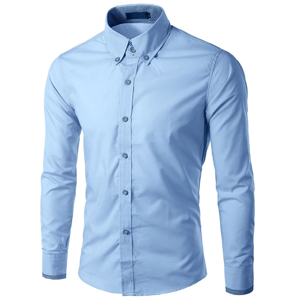 Vogue Camisa Masculina, мужская рубашка, новинка, отложной воротник, рекреационная рубашка с длинным рукавом, модный однотонный топ с длинным рукавом