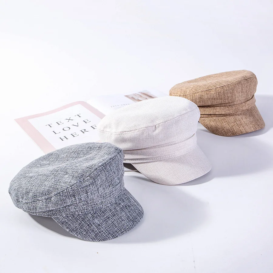 

Flax Three-dimensional Navy Hats Woman Pure color wild Beret Newsboy Hat Male