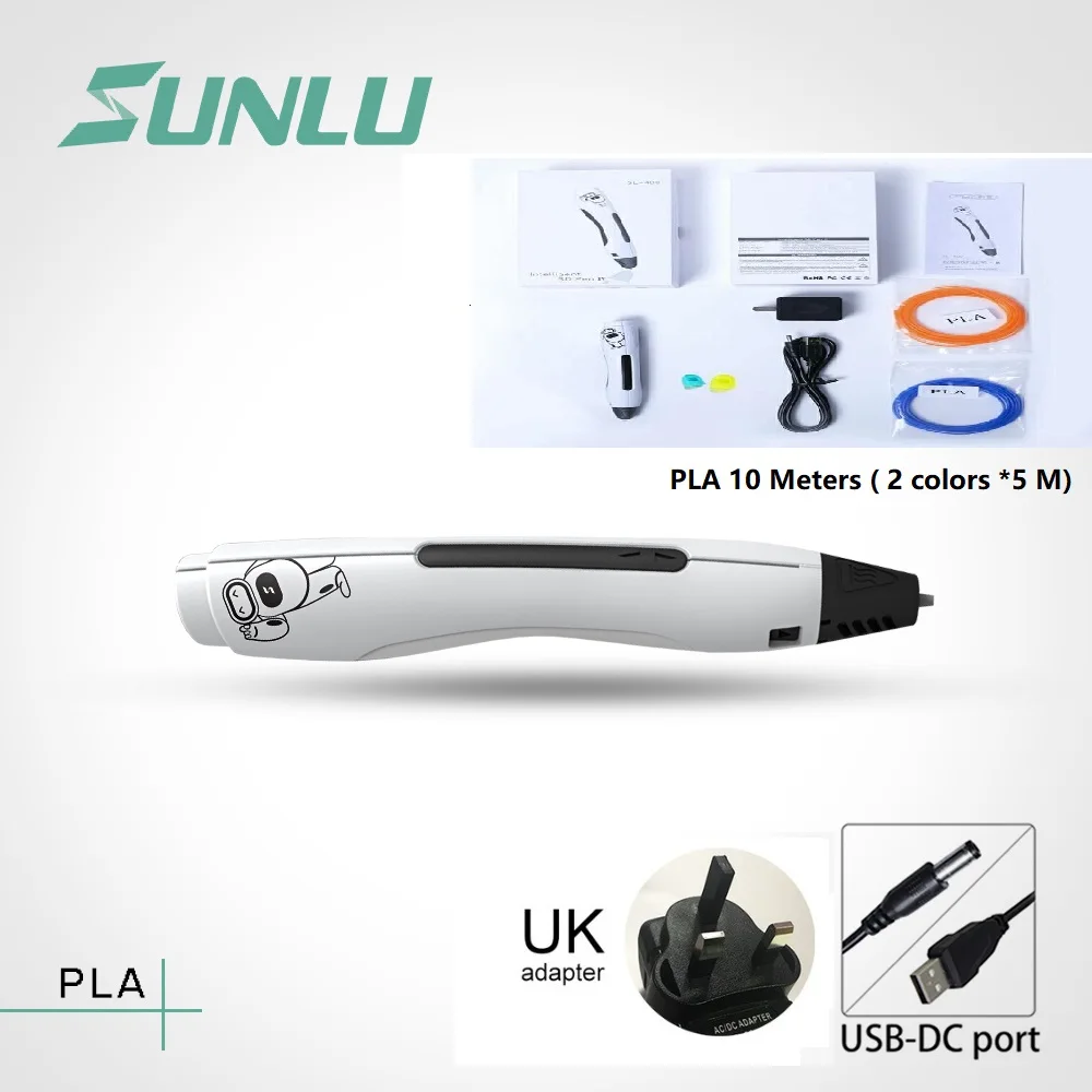 400UK White 10M 5 шт. 3D печать ручка Креативные Оригинальные подарки PLA подарки на день рождения США Великобритания ЕС адаптер нового поколения безопасности USB интерфейс игрушки для детей - Цвет: 400UK White 10M