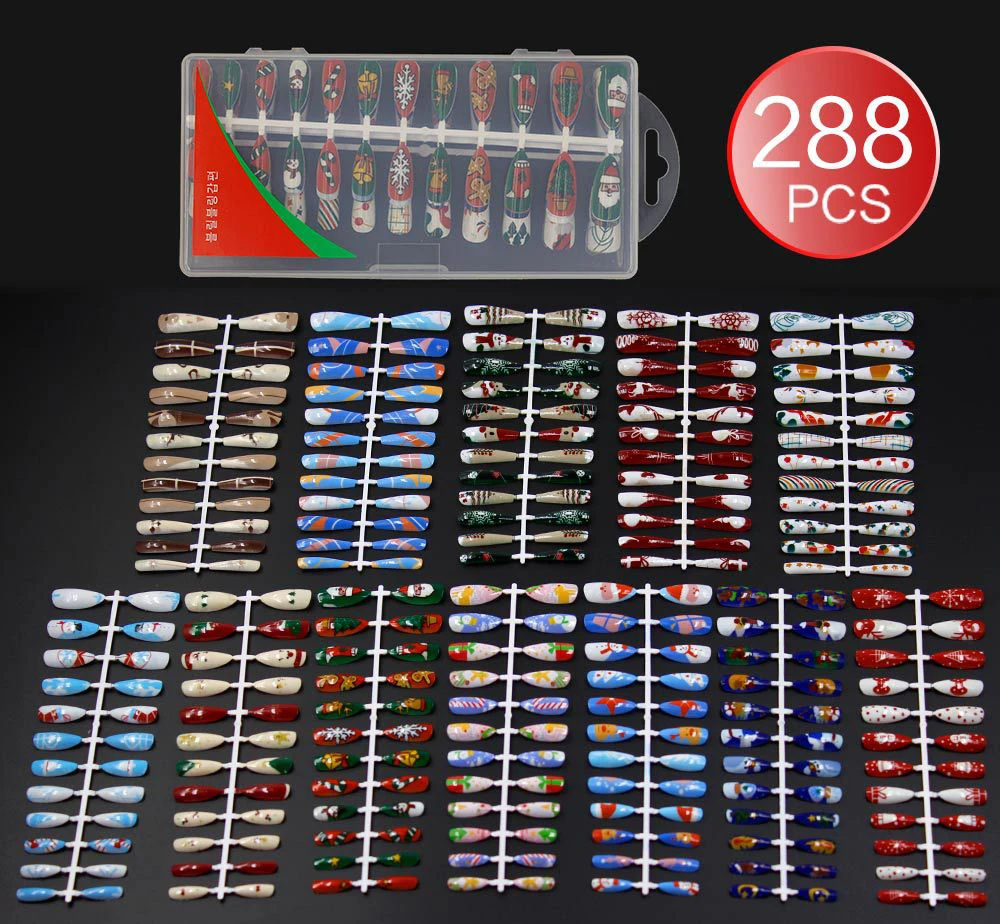 

288PCS Christmas Design Nail Accesoires DIY Painted Finished Nail Stone Gem Acrylic Nail Flowers For 3D Nail Art Decoration