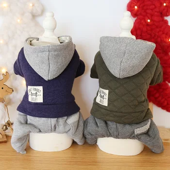 

Jumpsuit Jacket Pet-Coat Wool Dog Jumpsuit Winter Pet stripe Clothes Warm Padded Pets Hoodies Coat Puppy Cat Costumes