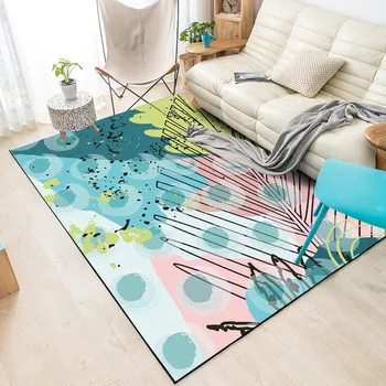 

Cartoon watercolor Light green yellow pink leaf circle pattern door mat bedroom plush rug non-slip bathroom carpet custom made